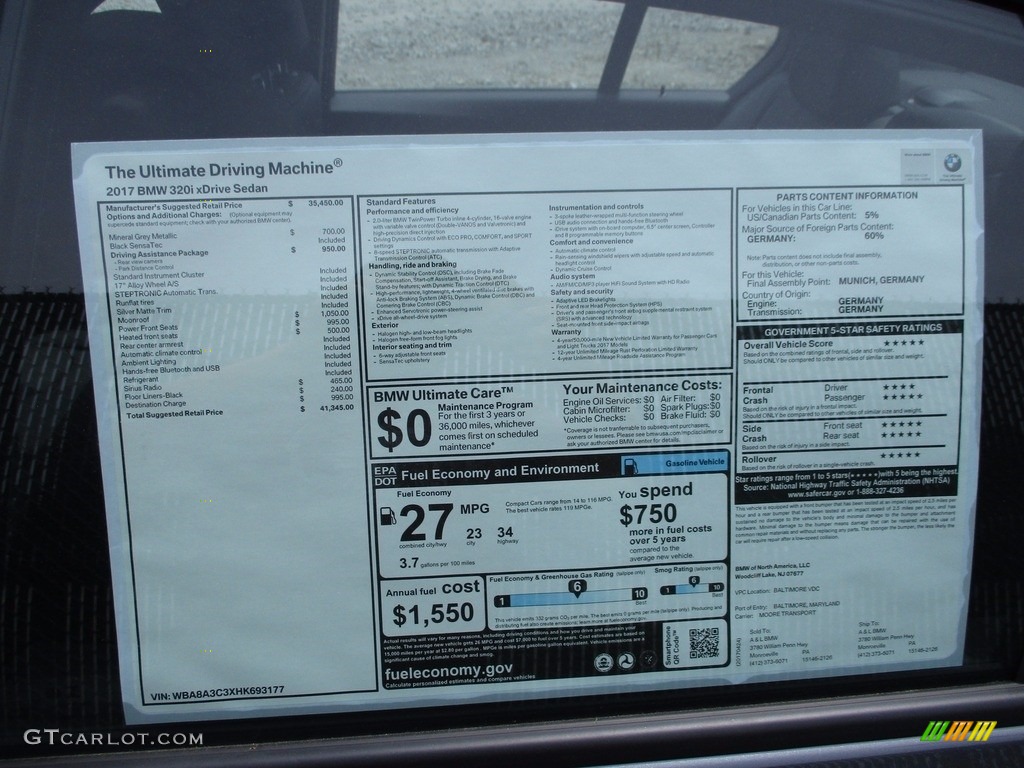 2017 3 Series 320i xDrive Sedan - Mineral Grey Metallic / Black photo #9