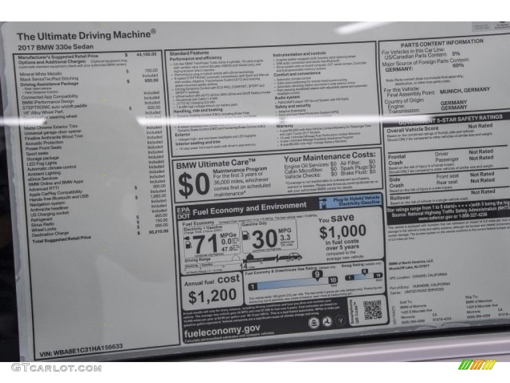 2017 3 Series 330e iPerfomance Sedan - Mineral White Metallic / Black photo #10
