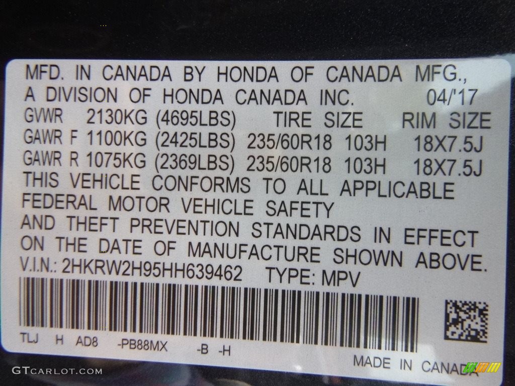 2017 CR-V Touring AWD - Gunmetal Metallic / Gray photo #10