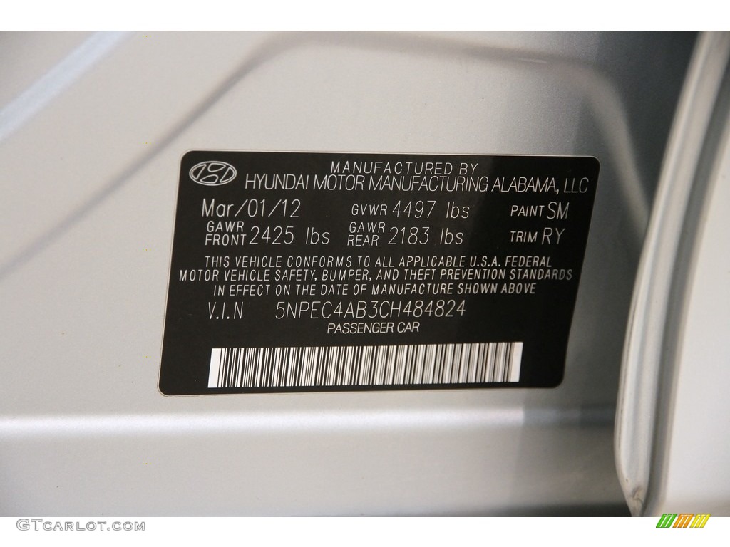 2012 Sonata SE 2.0T - Radiant Silver / Black photo #21