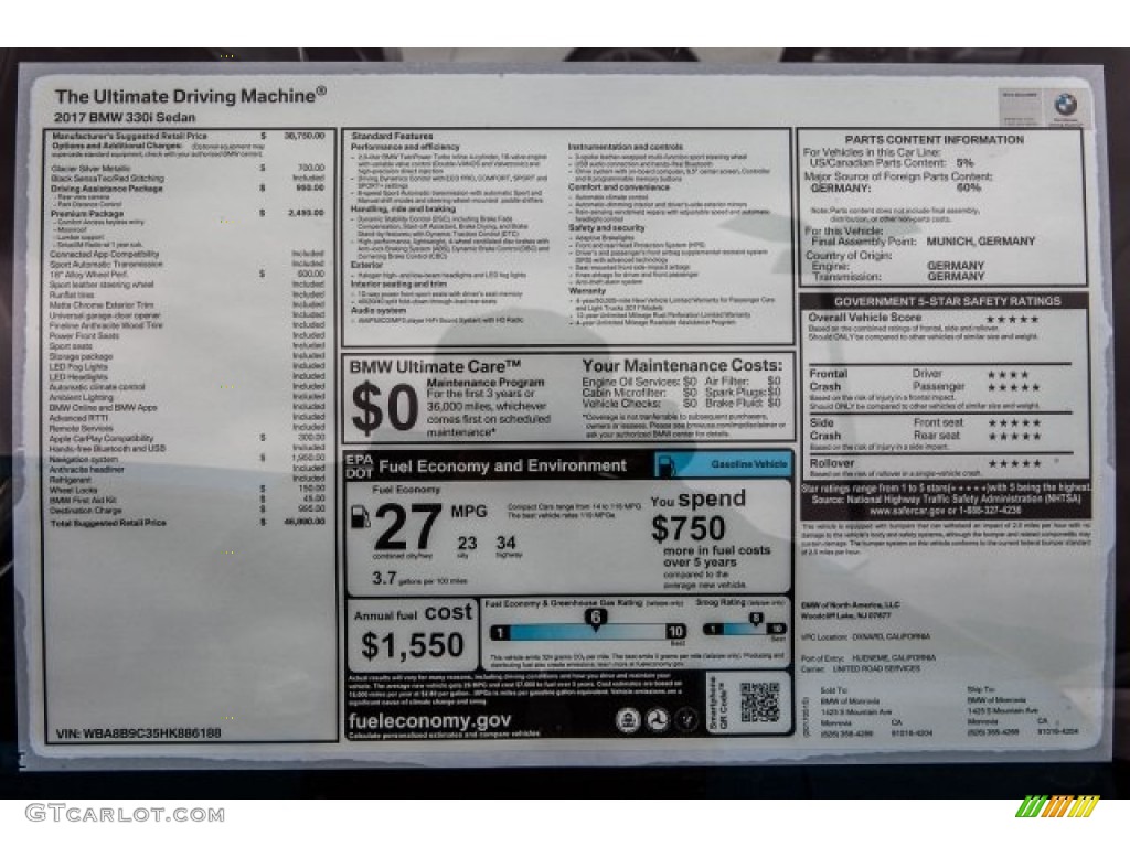 2017 3 Series 330i Sedan - Glacier Silver Metallic / Black photo #10