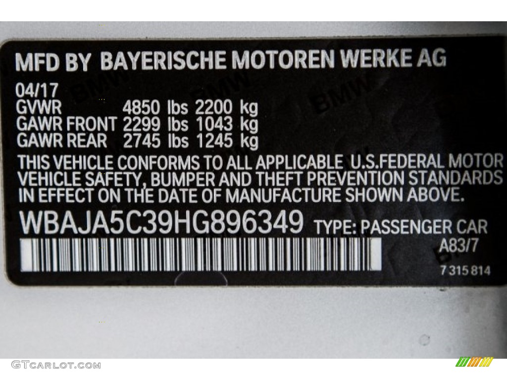 2017 5 Series 530i Sedan - Glacier Silver Metallic / Black photo #11