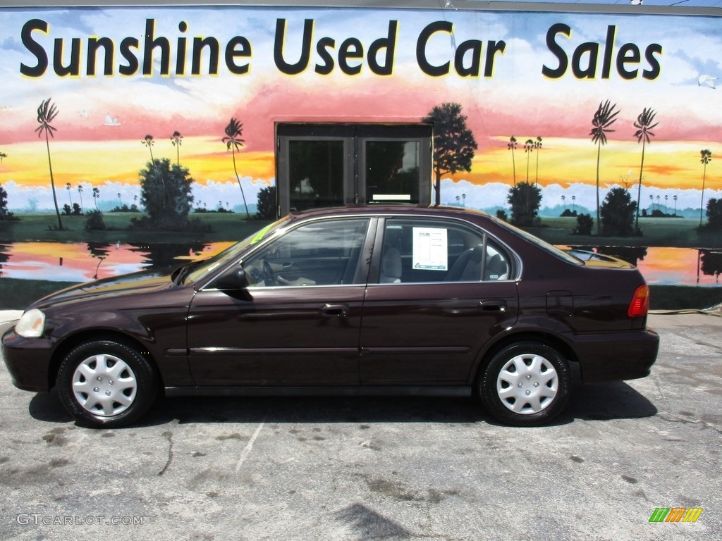2000 Civic LX Sedan - Vintage Plum / Beige photo #2