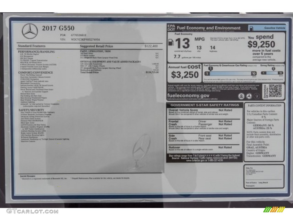 2017 Mercedes-Benz G 550 Window Sticker Photo #120600011