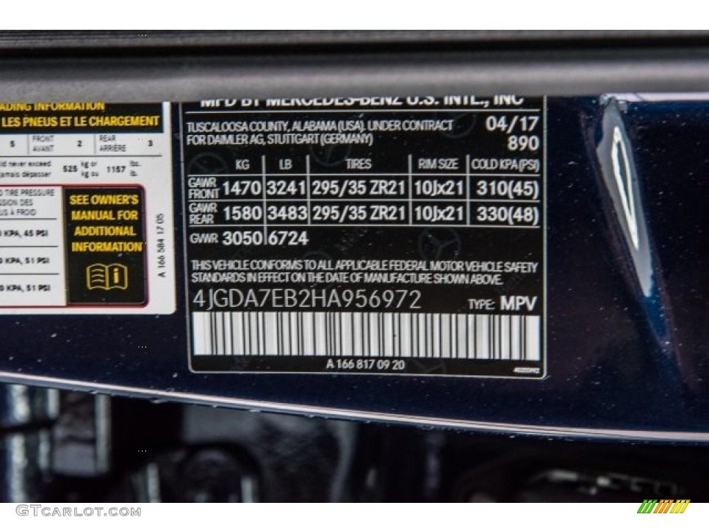 2017 GLE Color Code 890 for Lunar Blue Metallic Photo #120600188