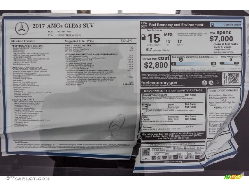 2017 Mercedes-Benz GLE 63 S AMG 4Matic Coupe Window Sticker Photo #120600206