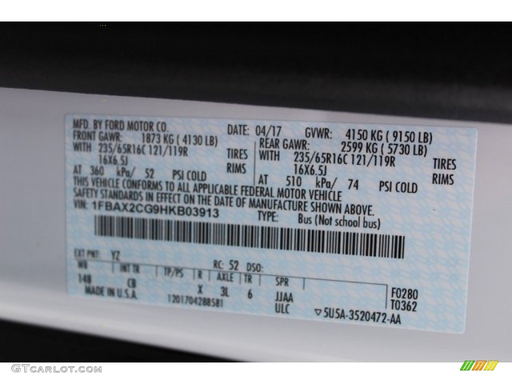 2017 Transit Color Code YZ for Oxford White Photo #120605810