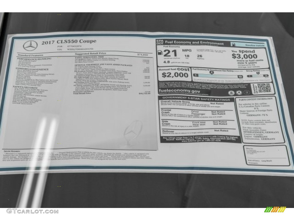 2017 Mercedes-Benz CLS 550 Coupe Window Sticker Photo #120611277