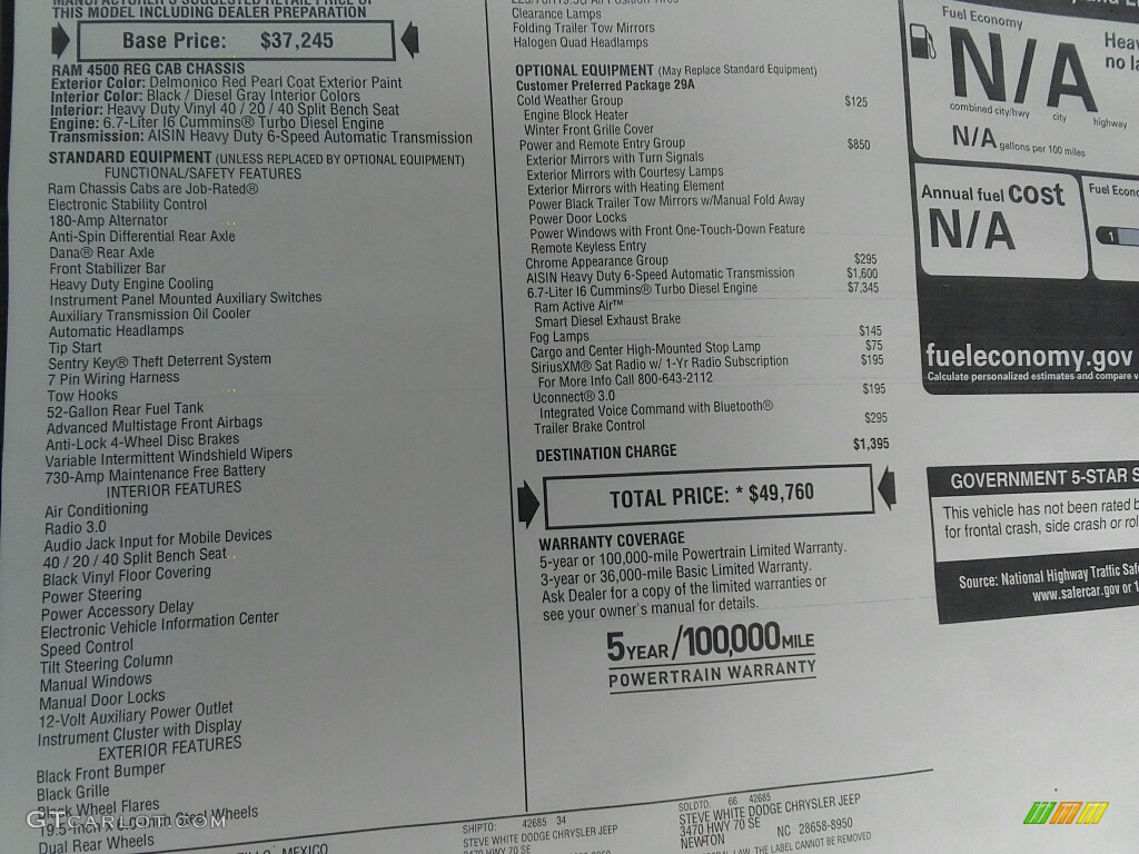 2017 Ram 4500 Tradesman Regular Cab Chassis Window Sticker Photo #120618396
