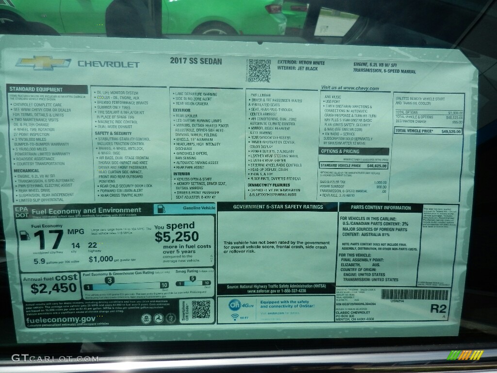 2017 Chevrolet SS Sedan Window Sticker Photos