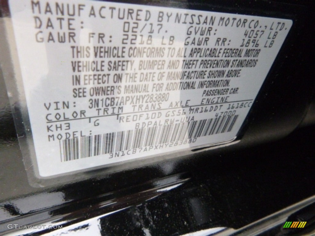 2017 Sentra Color Code KH3 for Super Black Photo #120625105