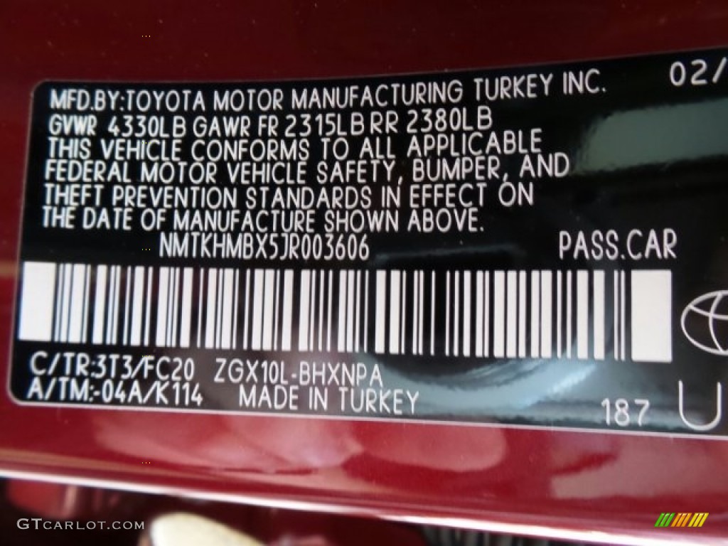 2018 C-HR Color Code 3T3 for Ruby Flare Pearl Photo #120642563