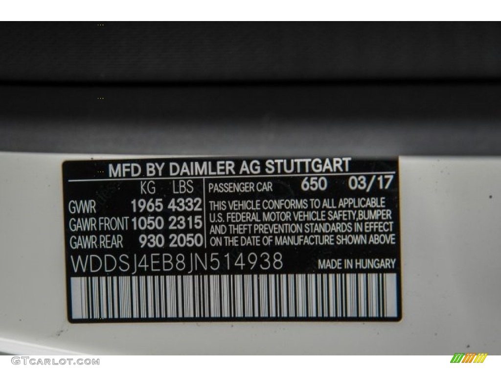 2018 CLA Color Code 650 for Cirrus White Photo #120644642
