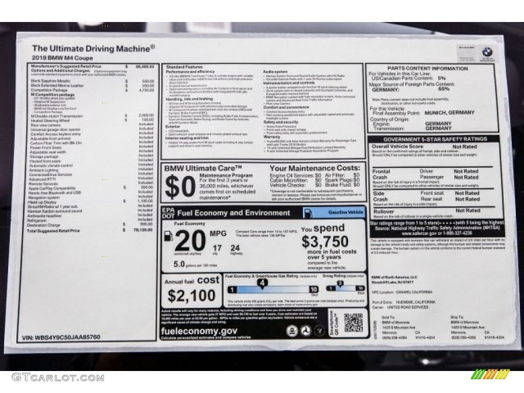 2018 BMW M4 Coupe Window Sticker Photo #120661069