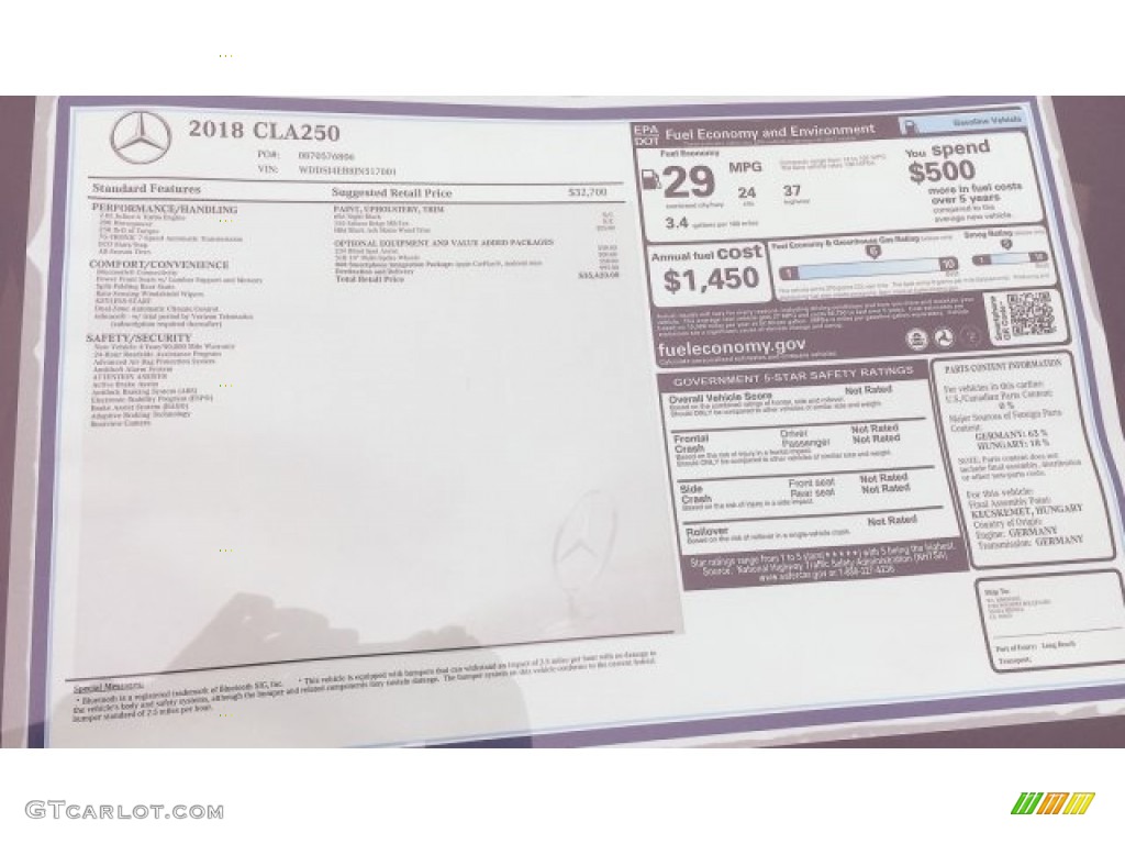 2018 Mercedes-Benz CLA 250 Coupe Window Sticker Photo #120670399
