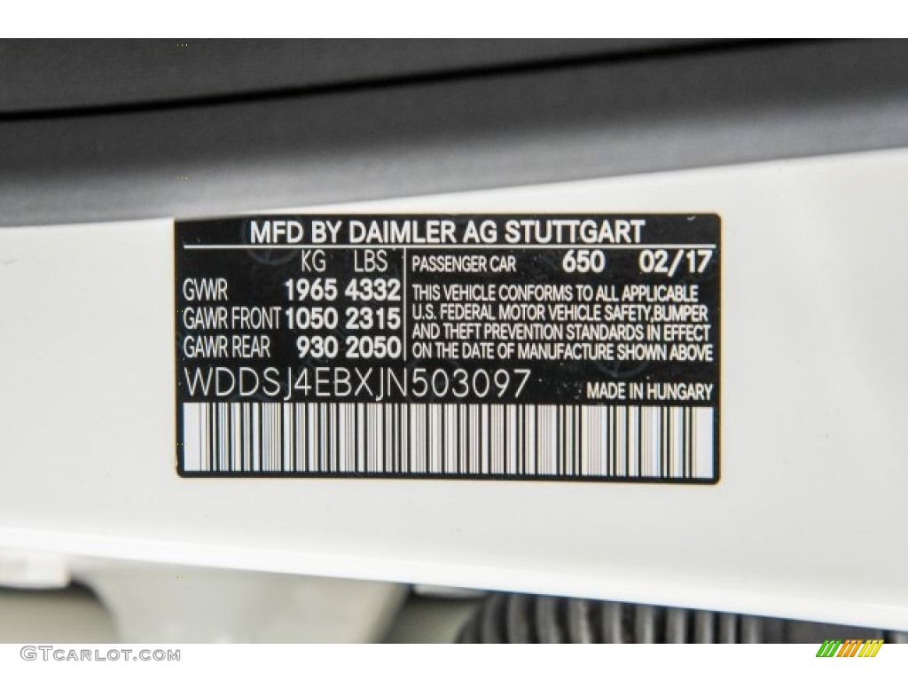 2018 CLA Color Code 650 for Cirrus White Photo #120670828