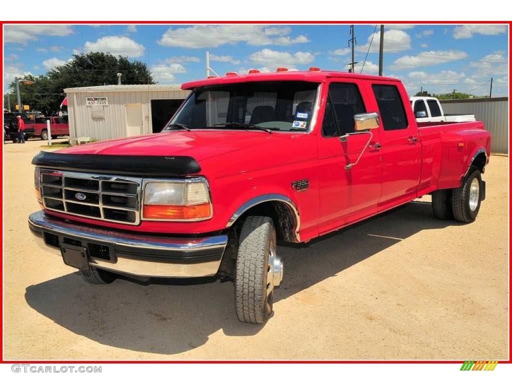 1997 F350 XL Crew Cab Dually - Vermillion Red / Opal Grey photo #1