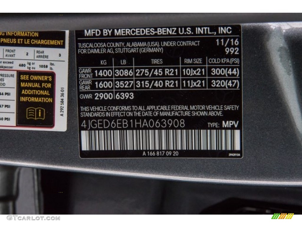 2017 GLE Color Code 992 for Selenite Grey Metallic Photo #120673843