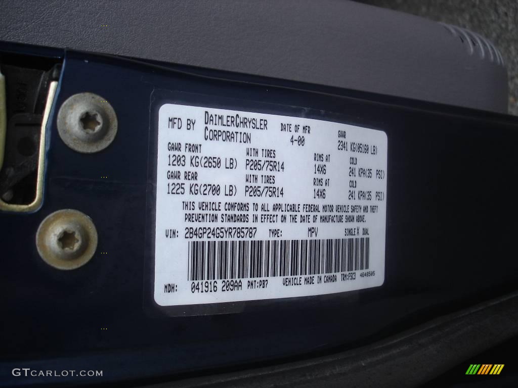 2000 Grand Caravan  - Patriot Blue Pearlcoat / Mist Gray photo #9