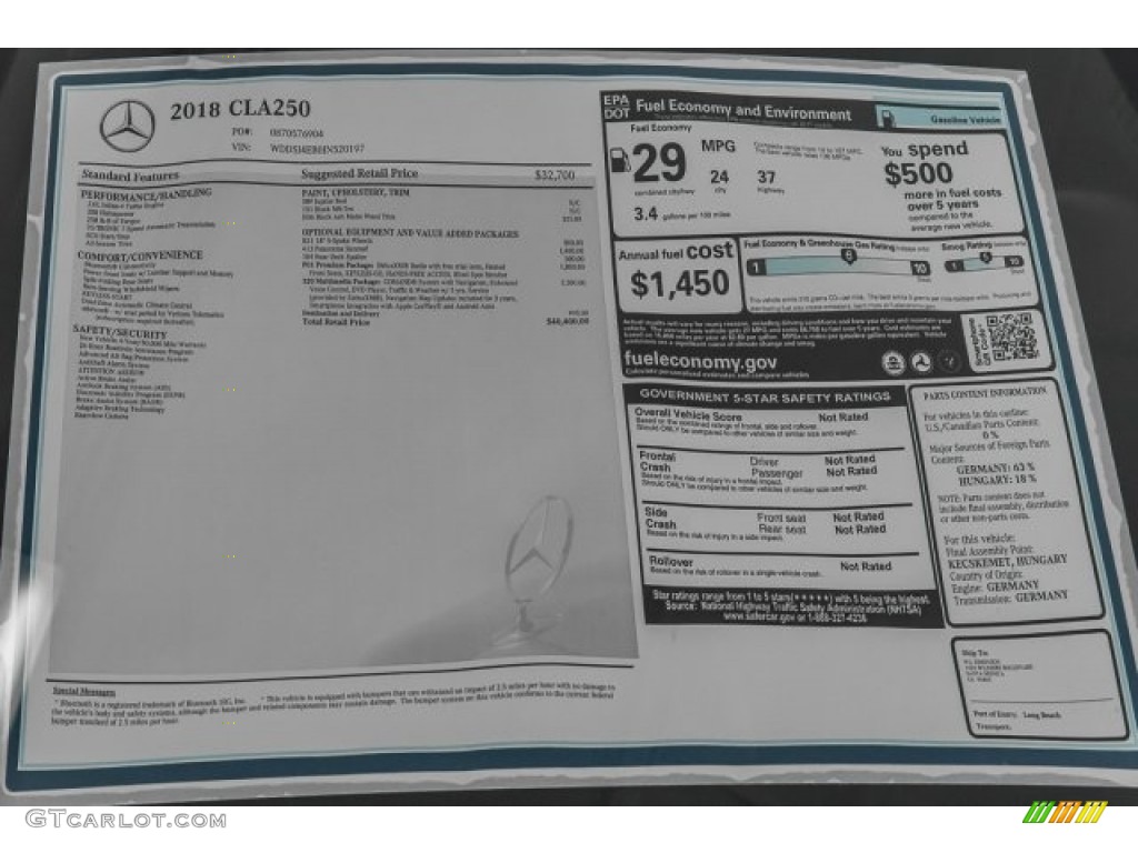 2018 Mercedes-Benz CLA 250 Coupe Window Sticker Photo #120686216