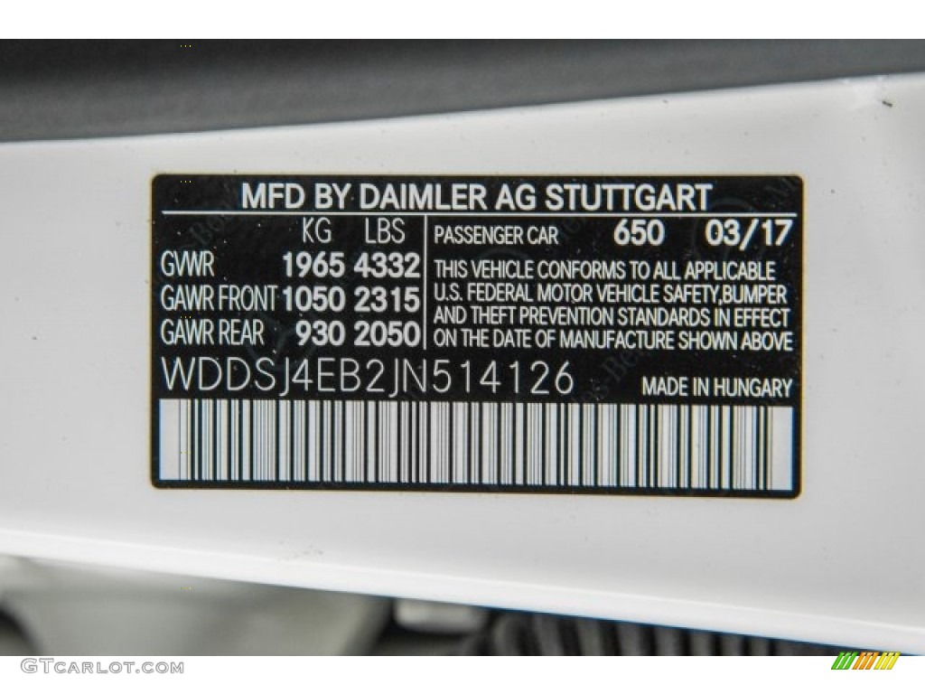 2018 CLA Color Code 650 for Cirrus White Photo #120686720