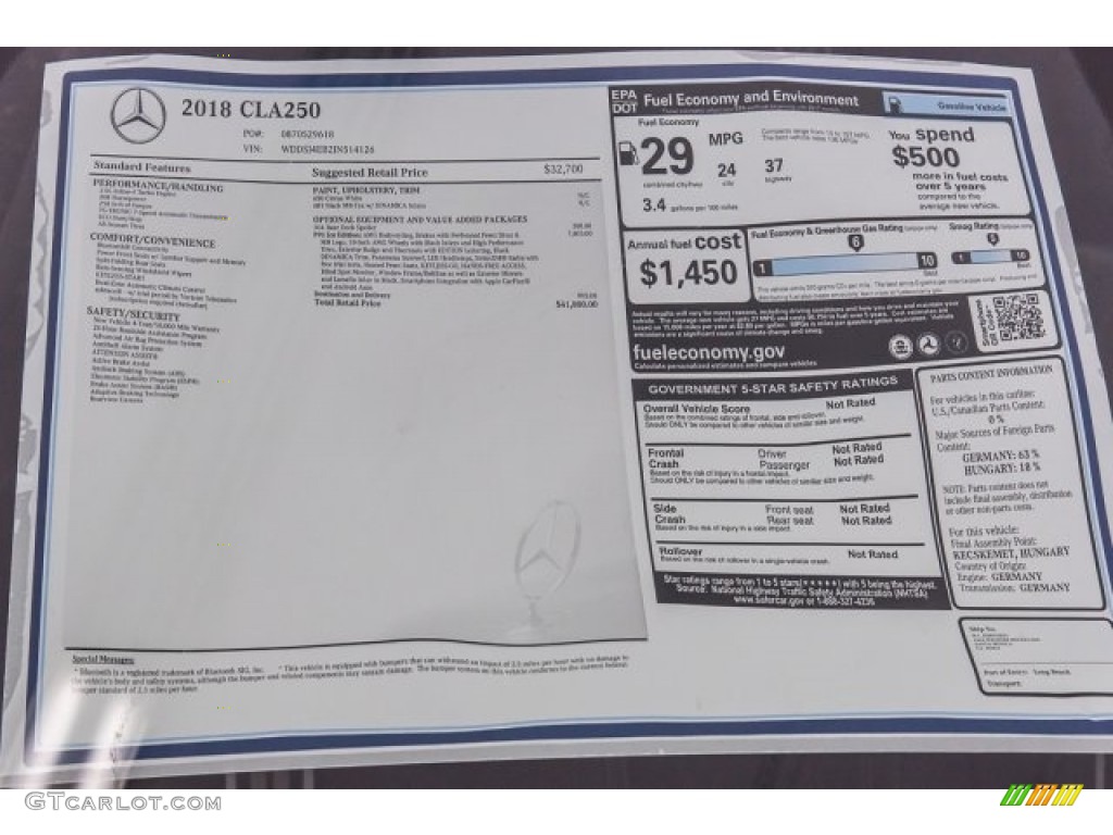 2018 Mercedes-Benz CLA 250 Coupe Window Sticker Photo #120686735