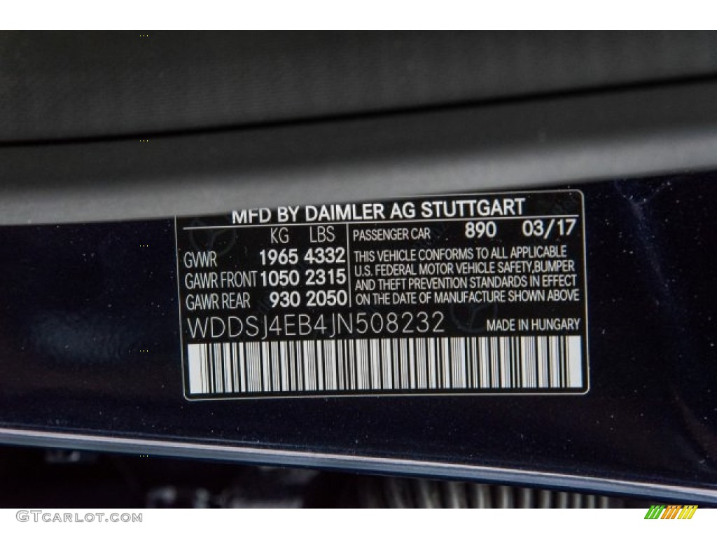 2018 CLA Color Code 890 for Lunar Blue Metallic Photo #120687230