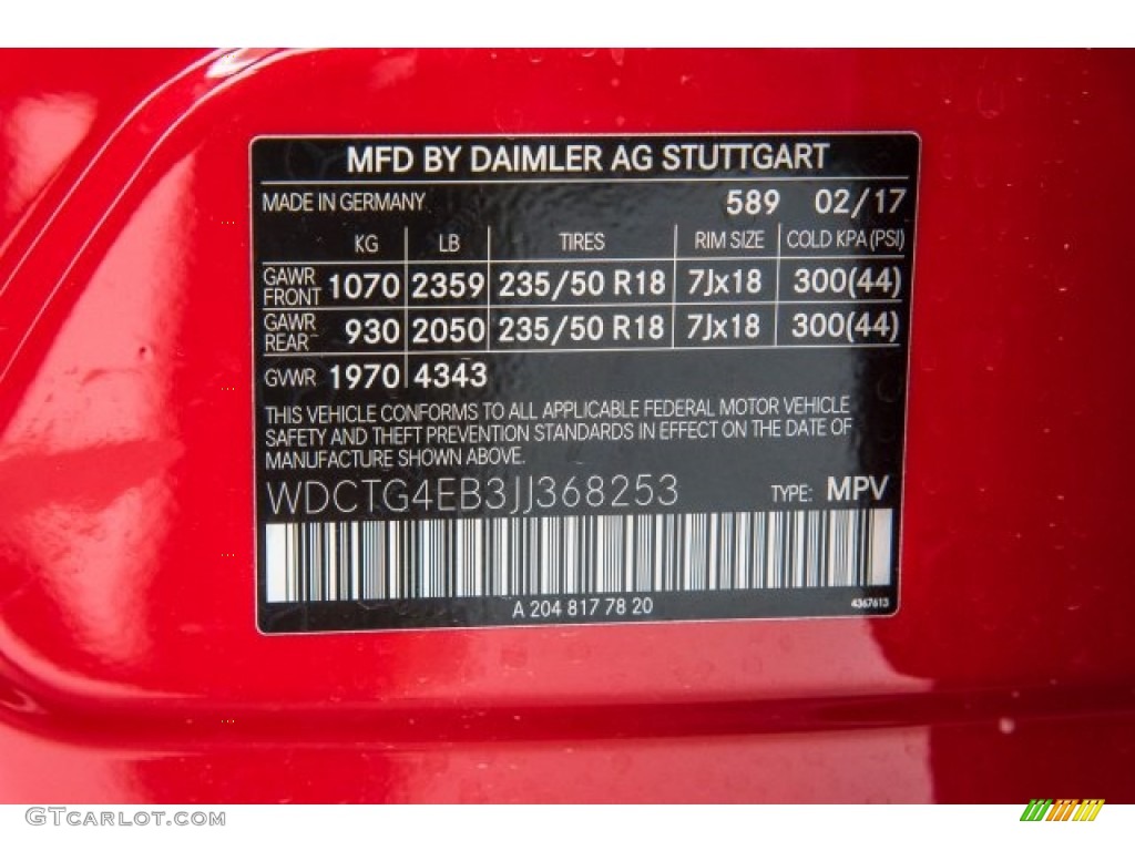 2018 GLA Color Code 589 for Jupiter Red Photo #120687999