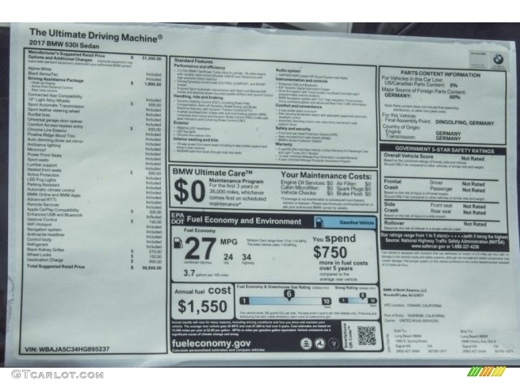 2017 5 Series 530i Sedan - Alpine White / Black photo #10