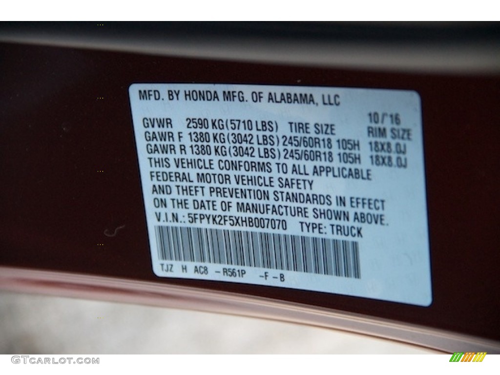 2017 Ridgeline RTL - Deep Scarlet Pearl / Beige photo #15