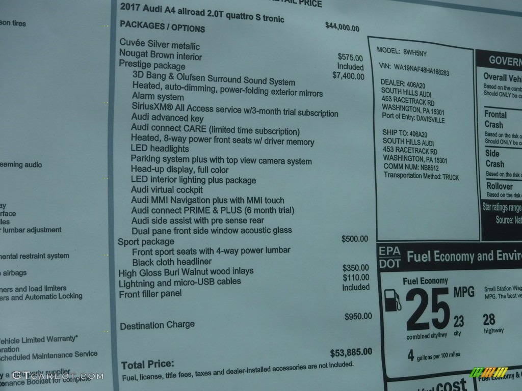 2017 Audi A4 allroad 2.0T Prestige quattro Window Sticker Photos
