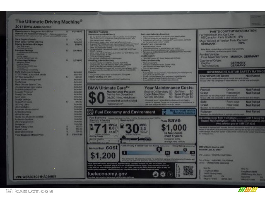 2017 3 Series 330e iPerfomance Sedan - Black Sapphire Metallic / Black photo #10