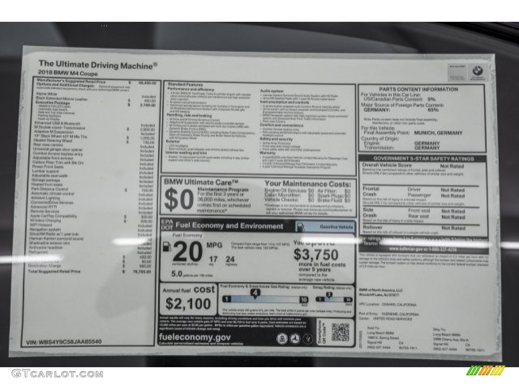 2018 BMW M4 Coupe Window Sticker Photo #120719132