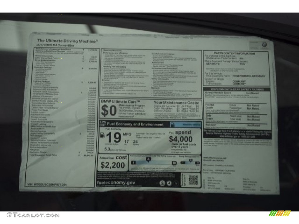 2017 BMW M4 Convertible Window Sticker Photo #120720392