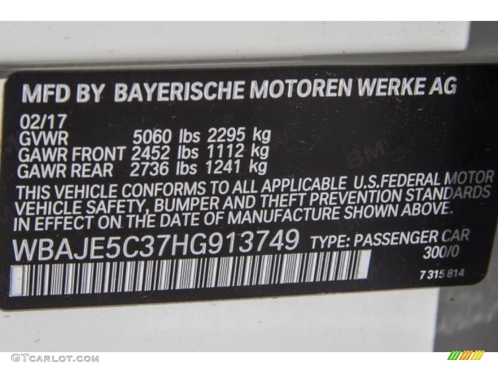 2017 5 Series 540i Sedan - Alpine White / Black photo #10