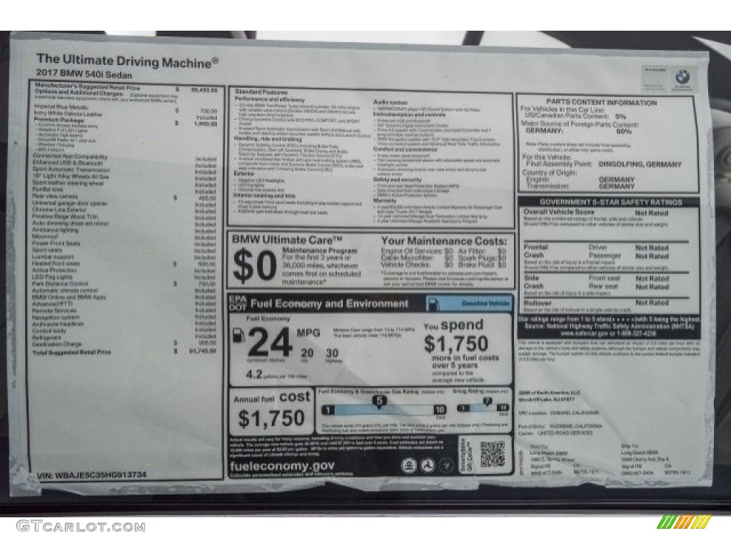 2017 5 Series 540i Sedan - Imperial Blue Metallic / Ivory White photo #10