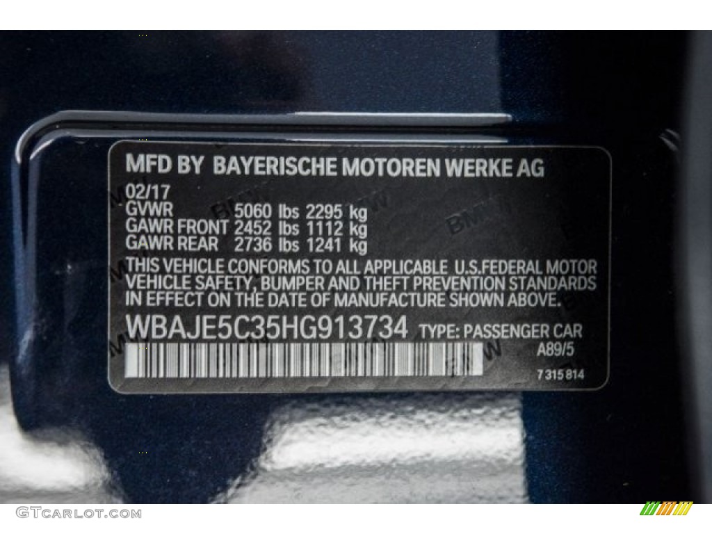 2017 BMW 5 Series 540i Sedan Color Code Photos