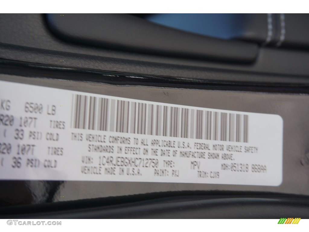 2017 Grand Cherokee Limited - Diamond Black Crystal Pearl / Black photo #10