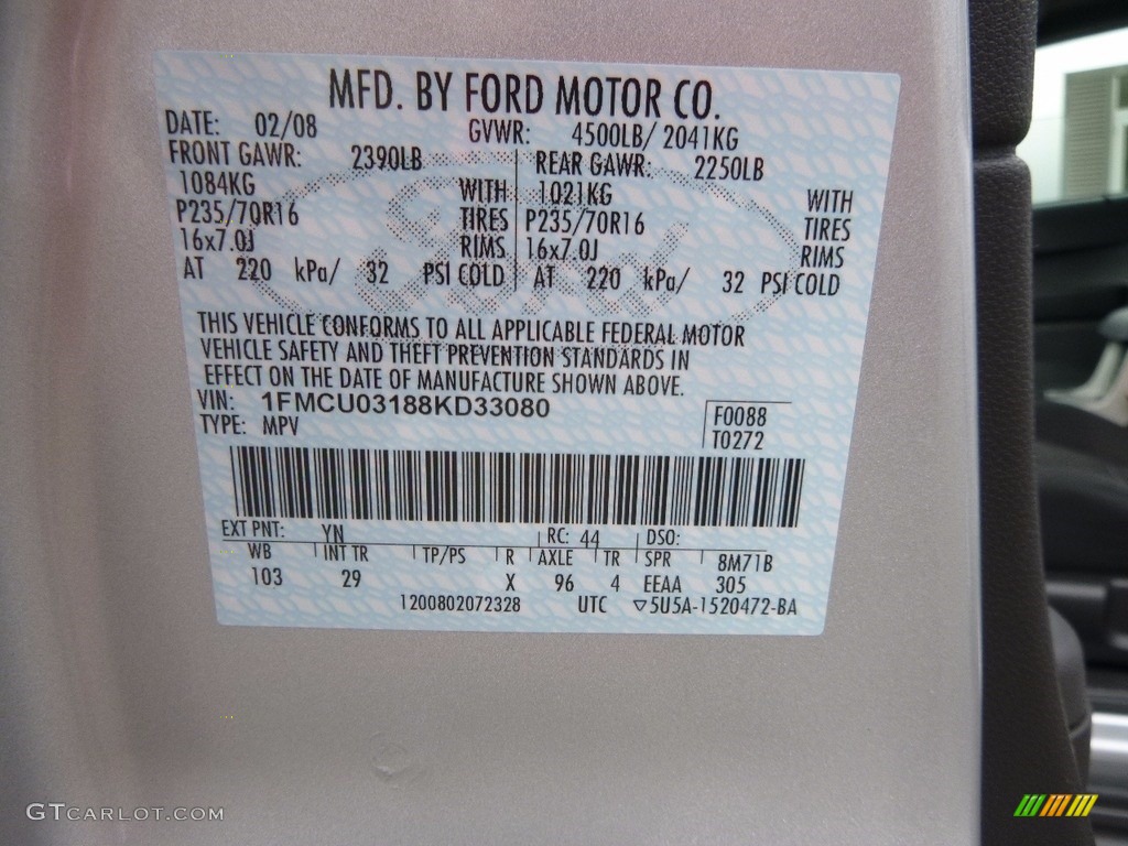 2008 Escape XLT V6 - Silver Metallic / Charcoal photo #14