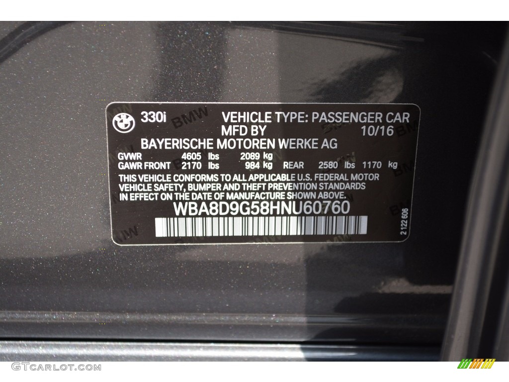 2017 3 Series 330i xDrive Sedan - Mineral Grey Metallic / Black photo #34