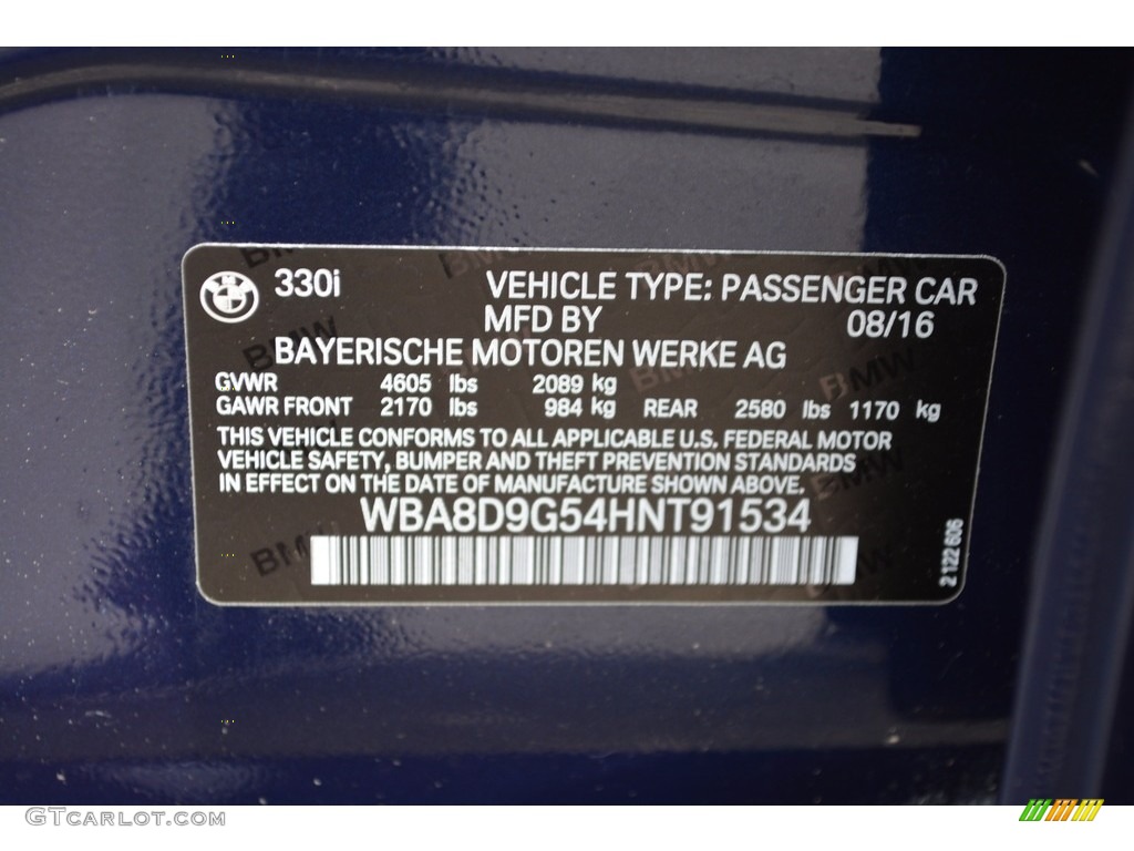 2017 3 Series 330i xDrive Sedan - Imperial Blue Metallic / Black photo #34