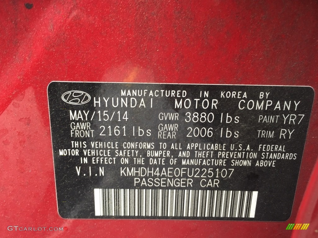 2015 Elantra SE Sedan - Venetian Red / Gray photo #33