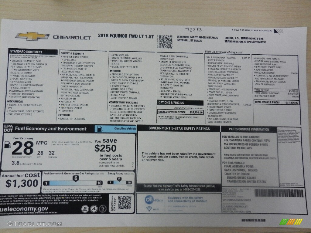 2018 Chevrolet Equinox LT Window Sticker Photo #120802221