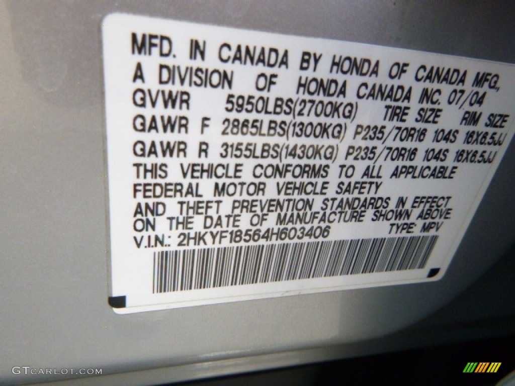 2004 Pilot EX-L 4WD - Starlight Silver Metallic / Gray photo #16