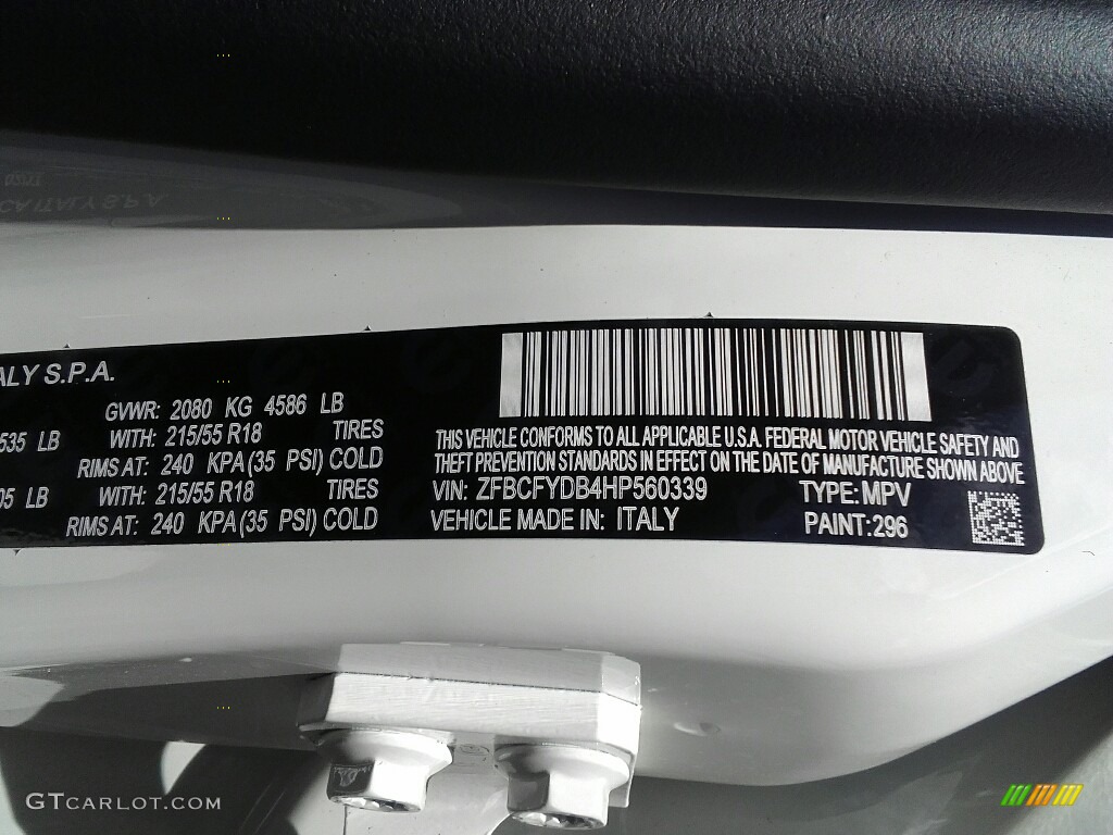 2017 500X Color Code 296 for Bianco Gelato (White) Photo #120813288