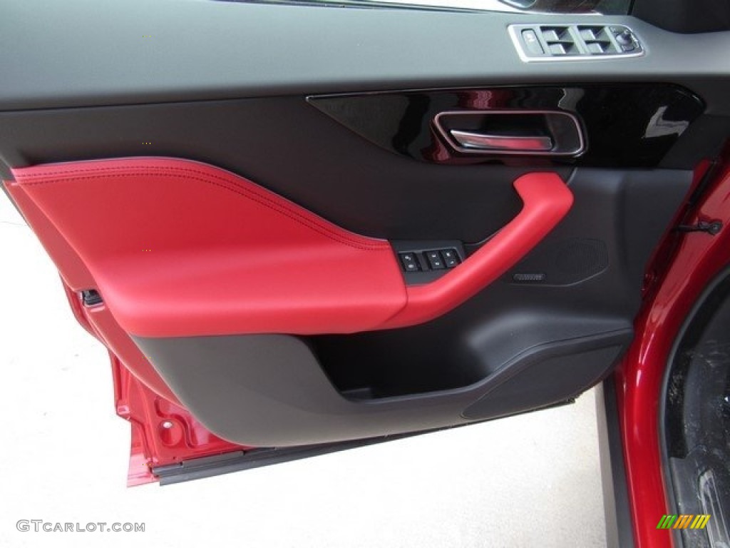 2018 Jaguar F-PACE S AWD Ebony/Pimento Door Panel Photo #120867758