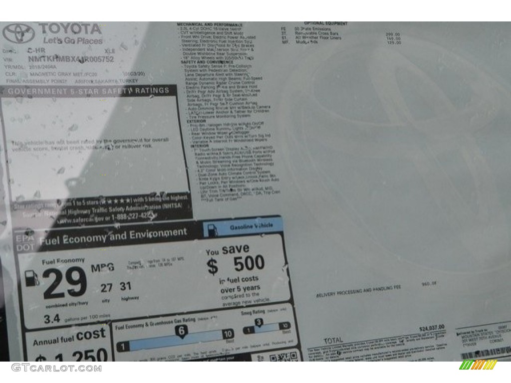 2018 Toyota C-HR XLE Window Sticker Photos
