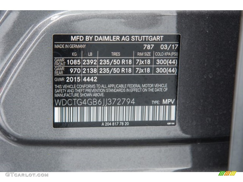 2018 GLA Color Code 787 for Mountain Grey Metallic Photo #120868769