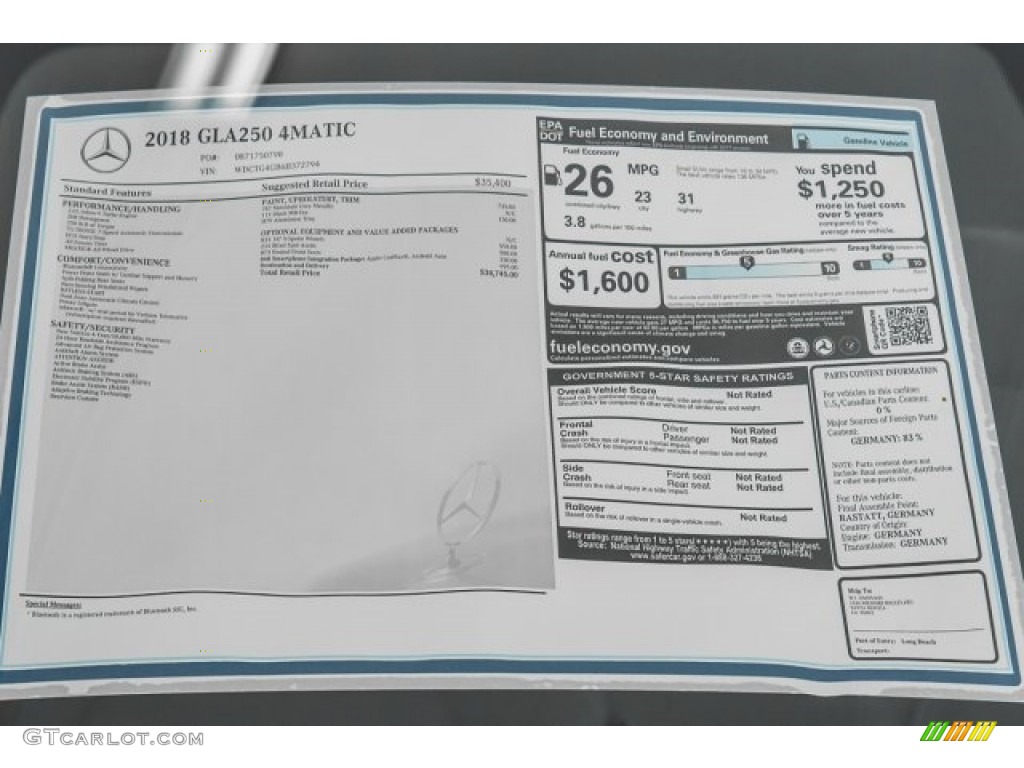 2018 Mercedes-Benz GLA 250 4Matic Window Sticker Photo #120868787