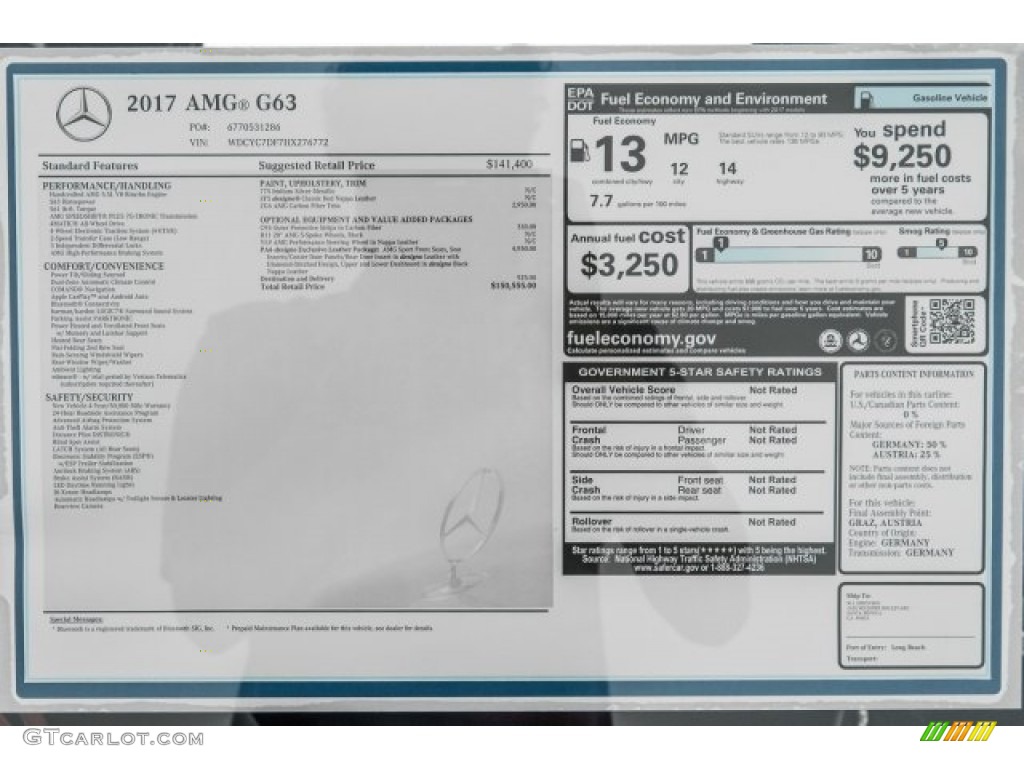 2017 Mercedes-Benz G 63 AMG Window Sticker Photo #120869120